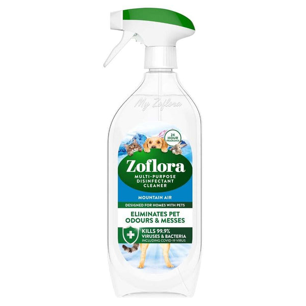 Zoflora Pet Disinfectant Spray Mountain Air 800ml, multipurpose cleaner for pet odours, kills 99.9% bacteria and viruses.