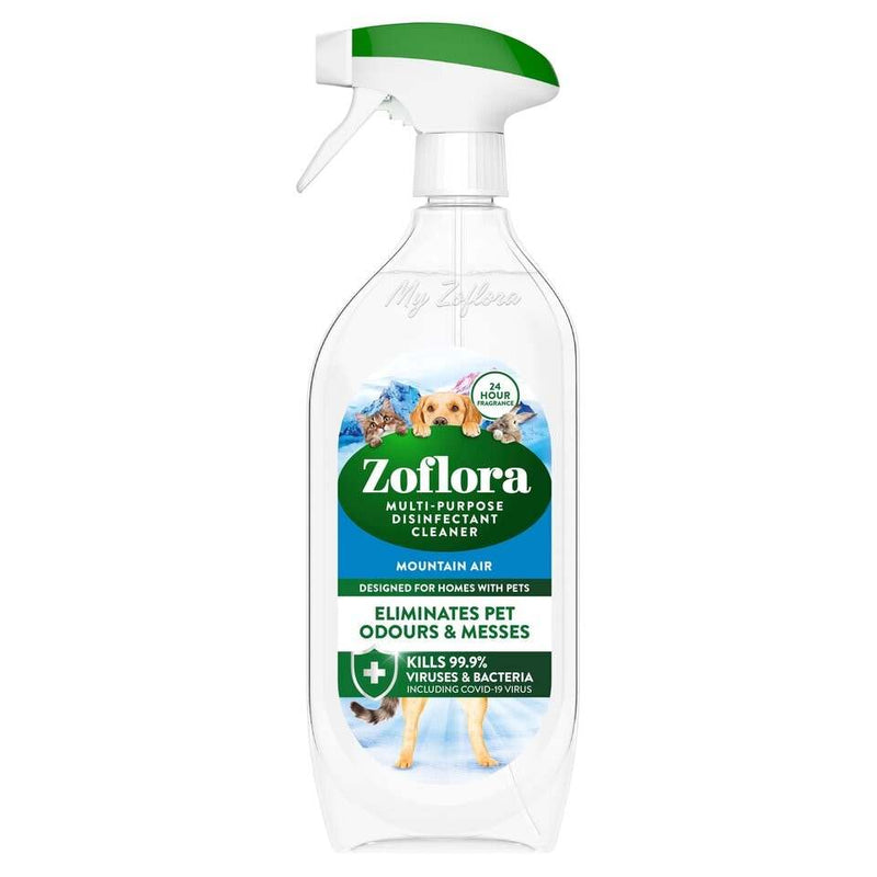 Zoflora Pet Disinfectant Spray Mountain Air 800ml, multipurpose cleaner for pet odours, kills 99.9% bacteria and viruses.