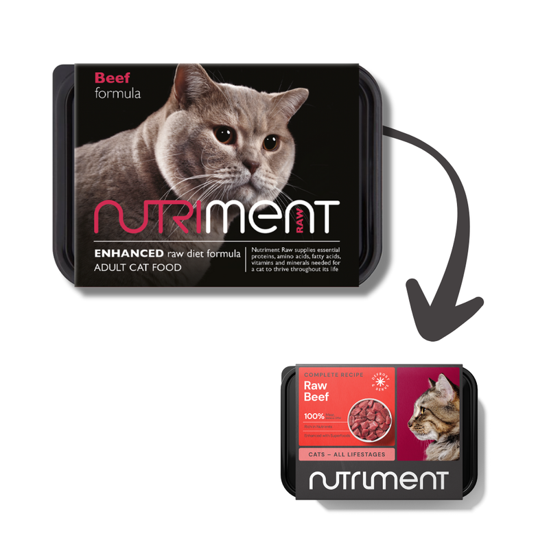 Nutriment Cat Adult Beef Formula, 500g tray - raw cat food with high-quality beef and superfoods.