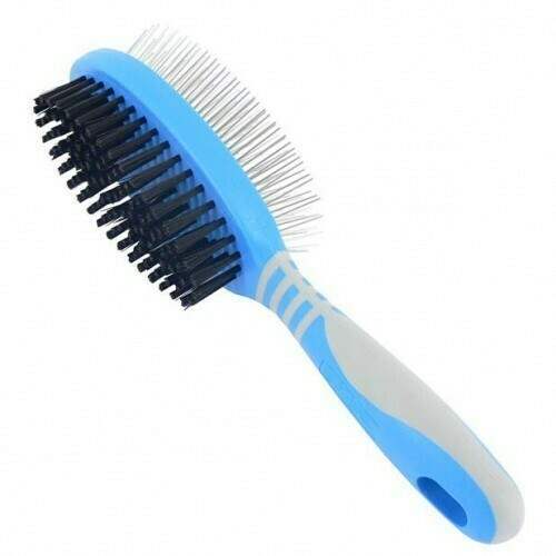 Ancol Ergo Large Double-Sided Grooming Brush for dogs and cats featuring stainless steel pins and bristles.