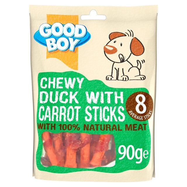 Good Boy Chewy Duck with Carrot Sticks 90g resealable bag.