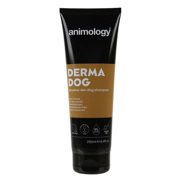 Animology Derma Dog Shampoo 250ml for sensitive skin, gentle cleansing, vitamin enriched.