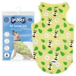 Animate Pet Cooling Vest, Bee Design for dogs, lightweight fabric, water-activated, prevents heat stress.