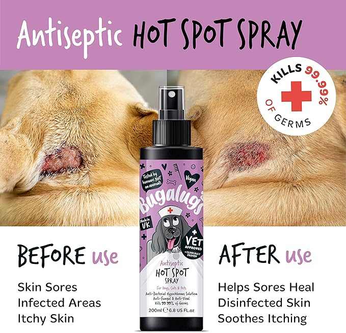 Bugalugs Antiseptic Hot Spot Spray for pet skin relief and germ protection.