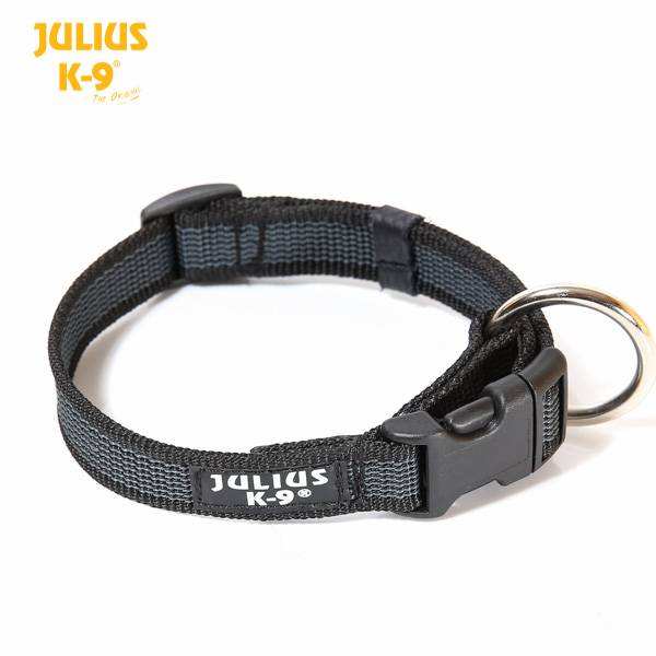 Julius K9 Colour & Gray® Comfort Dog Collar in black with secure buckle and ring.