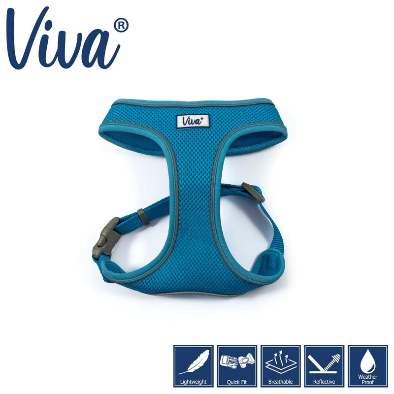 ANCOL VIVA Comfort Dog Harness in blue, lightweight and breathable design with reflective strip.