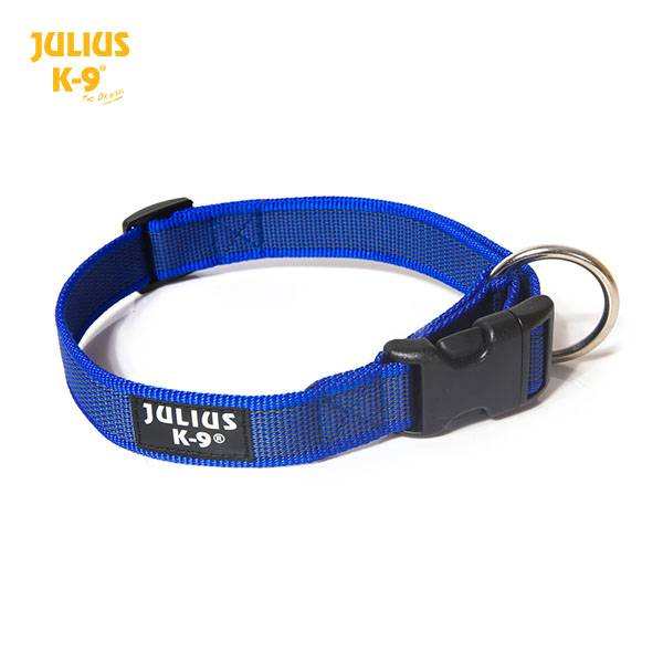 Julius K9 Colour & Gray® Comfort Dog Collar, blue, durable polyester, secure buckle, weather-resistant.