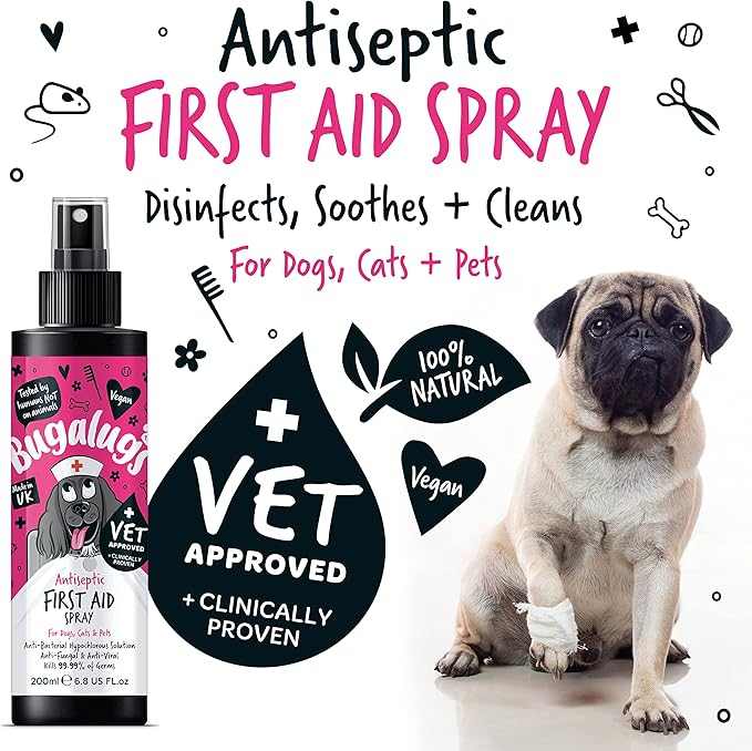 Bugalugs Antiseptic First Aid Spray for pets, vet approved and 100% natural, for dogs and cats.