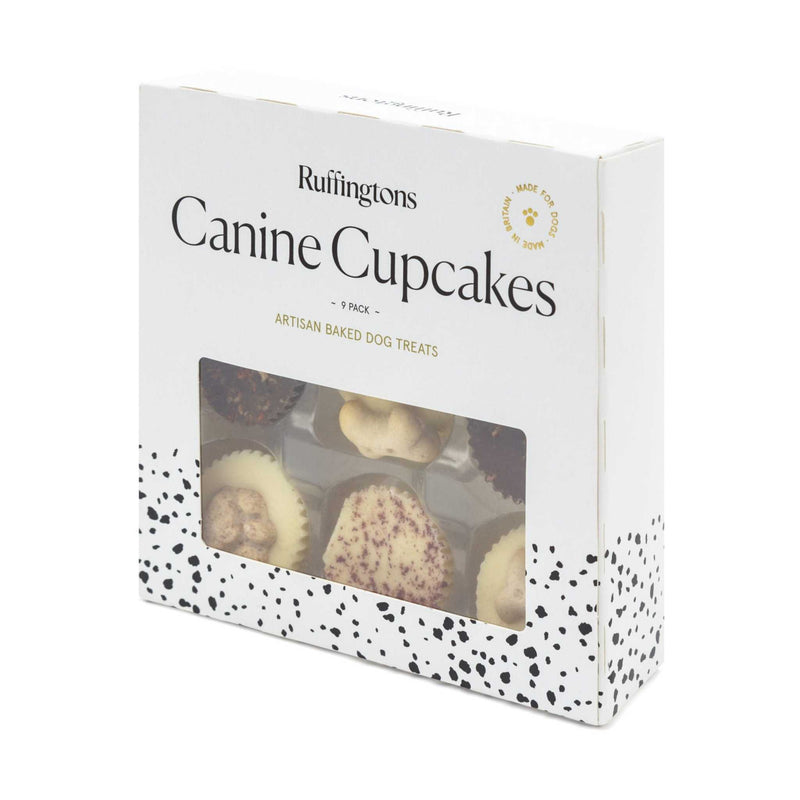 Ruffingtons Canine Cupcakes 9 Pack, artisan baked dog treats in decorative packaging.