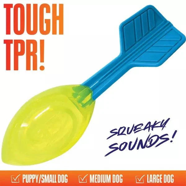 Nerf Dog TPR Squeak Vortex 12" Throw Toy for all dog sizes, featuring a durable design and squeaky sounds.