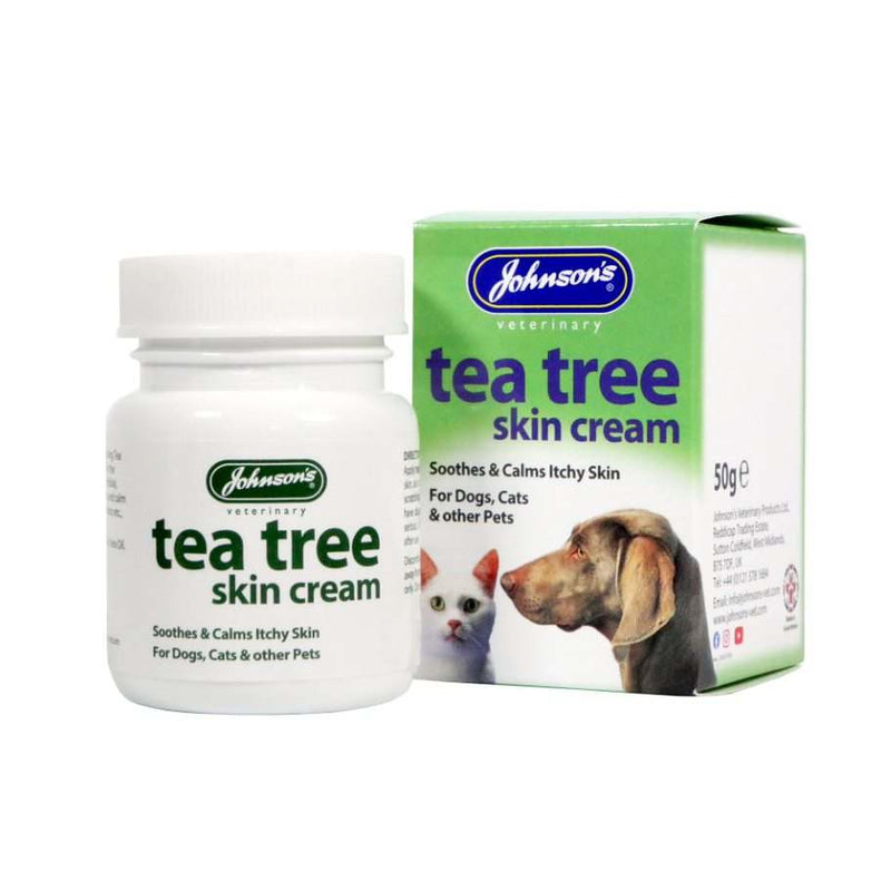 Johnsons Tea Tree Skin Cream for Pets 50g tub, soothes and calms itchy skin for dogs and cats.