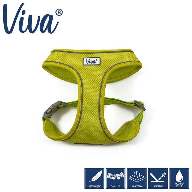 Lightweight breathable Ancol Viva comfort dog harness in bright green with reflective strip.