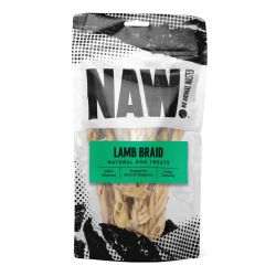 NAW Braided Lamb Dog Treats - 100g resealable bag, hypoallergenic, natural dental chew.