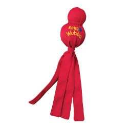 KONG Wubba Classic interactive toss and tug dog toy with red nylon fabric and long tails.