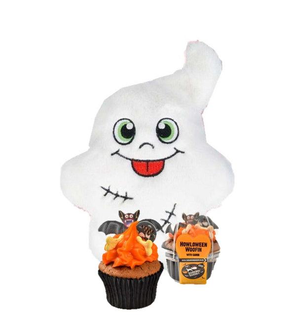 KONG Snuzzles Ghost Halloween Dog Toy with Halloween Woofin for playful pups.