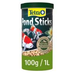 Tetra Pond Sticks Bonus Pack fish food container, 100g/1L, featuring natural ingredients.