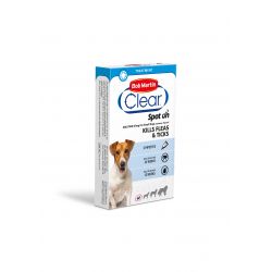 Bob Martin Flea Clear Spot On Solution for Dogs, 3 pipette pack packaging.