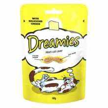 Dreamies Cat Treats With Cheese package featuring crunchy, soft texture.