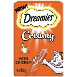 Dreamies Creamy Cat Treats with Chicken packaging.