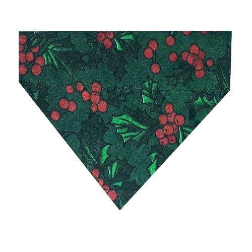 Holly Christmas Bandana for dogs with traditional green holly and red berries pattern.