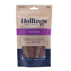 Hollings Treat Strips with Duck Dog Treats in 100g sealable bag.