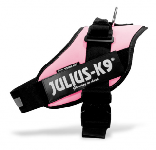 Pink JULIUS-K9 original dog harness with adjustable strap and reflective stripe.