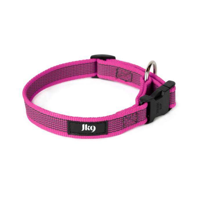 Julius K9 Colour & Gray® Comfort Dog Collar in pink, durable polyester, weatherproof, and comfortable fit.