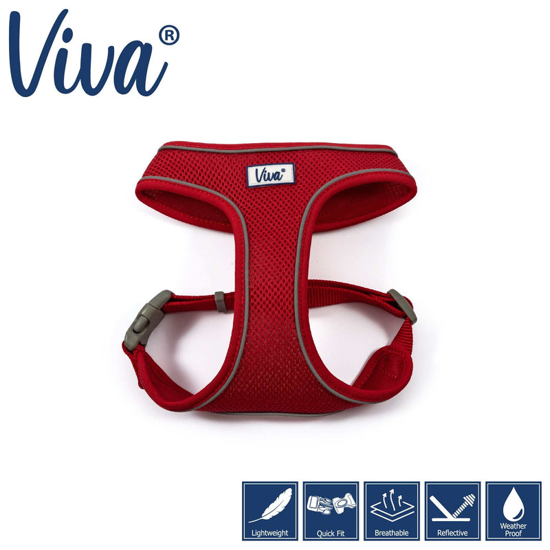 ANCOL VIVA COMFORT DOG HARNESS, lightweight red mesh with adjustable straps and reflective features.