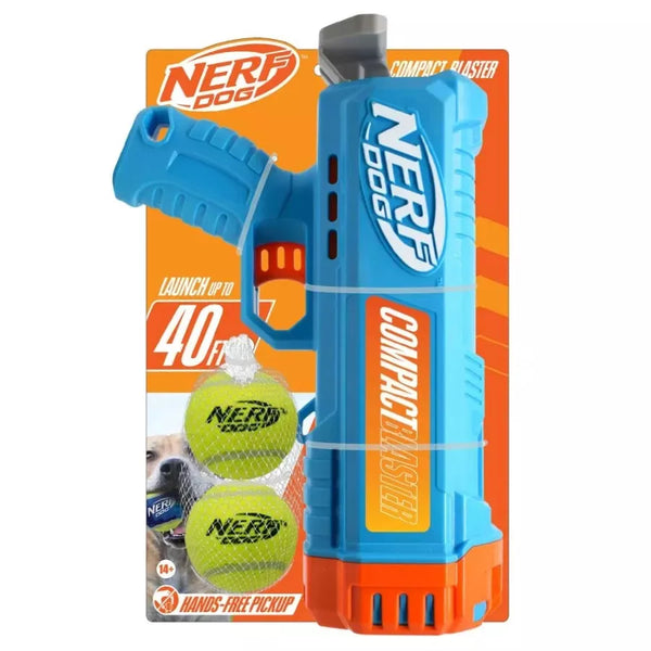 NERF Dog Compact Blaster Ball Launcher with tennis balls for fetch.