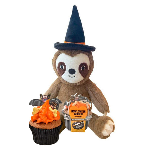 The Happy Pet Witchy Sloth Dog Toy with Halloween Woofin