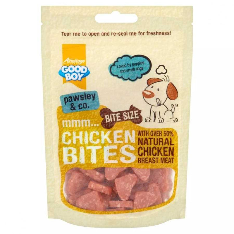 Goodboy Chicken Bites Dog Treats 65g bag with natural ingredients, ideal for small dogs and training.