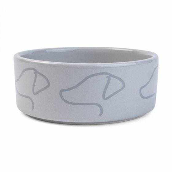 Grey Ceramic Dog Bowl by Zoon with dog outline design.