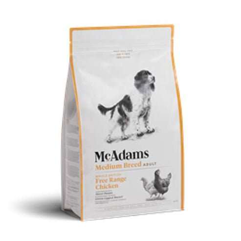 McAdams Chicken Medium Breed dog food 2Kg bag, featuring premium British free-range chicken.